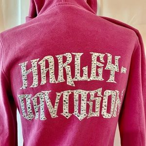 Women’s y2k bedazzled Harley Davidson zip - up hoodie